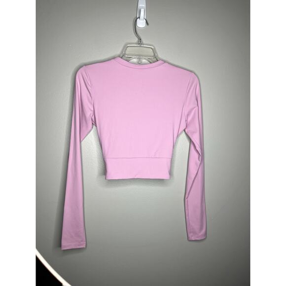 Susana Monaco Designer Wrap Cropped Long Sleeve Stunning Shirt In Blush Pink - Picture 5 of 6